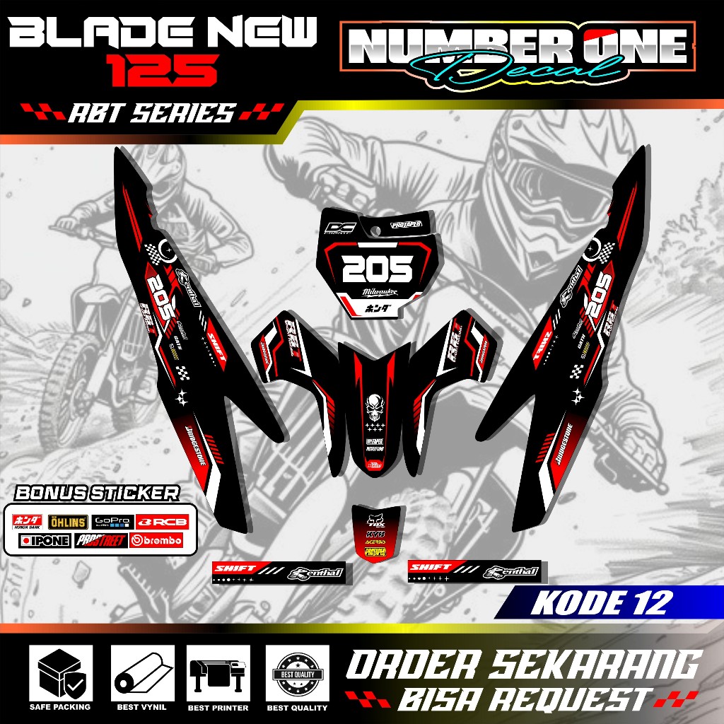 สติ๊กเกอร์ RBT BLADE NEW 125 MOTOR RBT BEBEK MODIF SUPERMOTO YZ CRF KLX KX KTM RBT รหัส 12