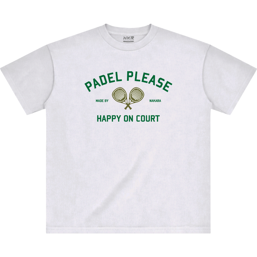 Nakara - เสื้อยืดผ้าฝ้ายโอเวอร์ไซส์ Heavyweight - Happy Padel White