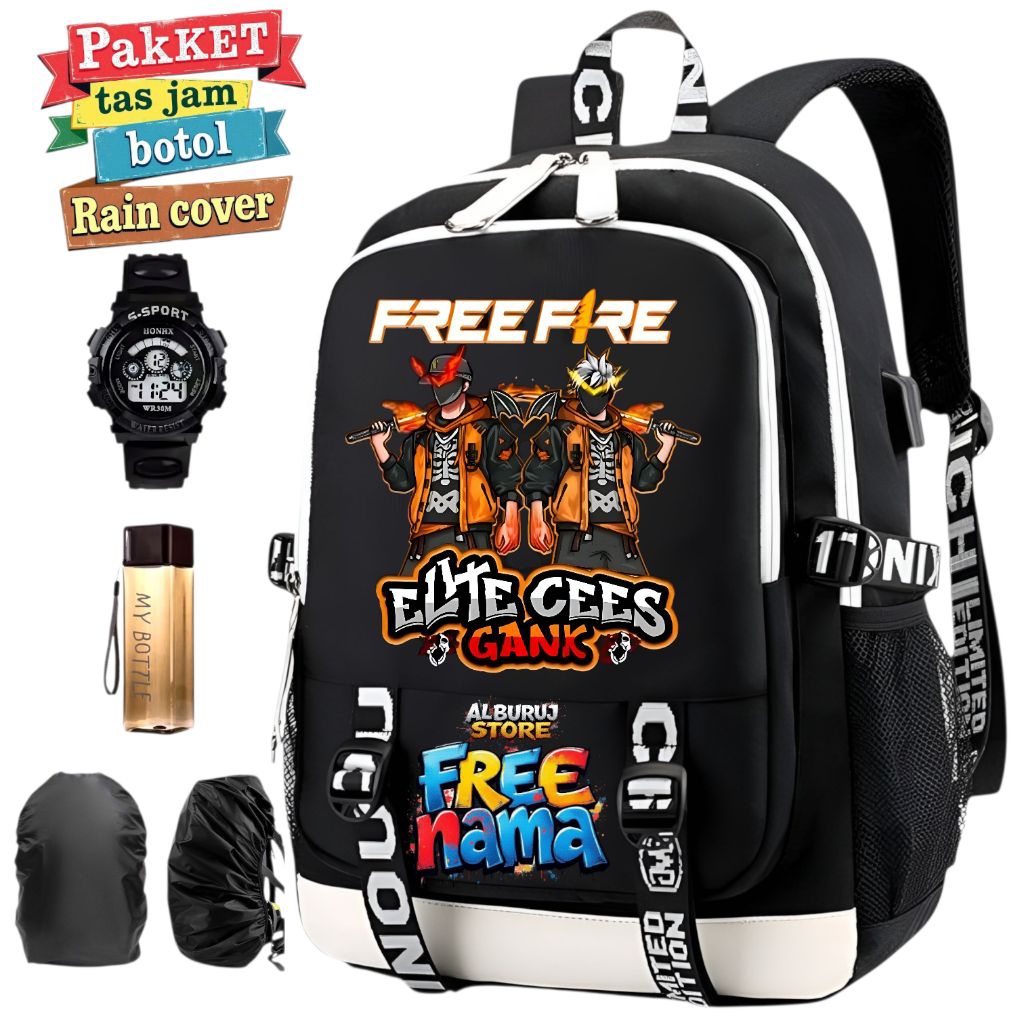 Alburujstore - กระเป๋านักเรียนเด็ก Free Fire Custom Name Free Fire Elite Gang Backpack
