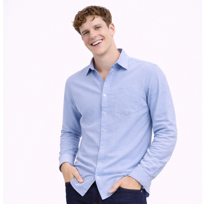 KEMEJA KATUN Haf Kujira Bluesky Longsleeves Cotton Linen Shirt / เสื้อเชิ้ตยีนส์แขนยาวผู้ชาย