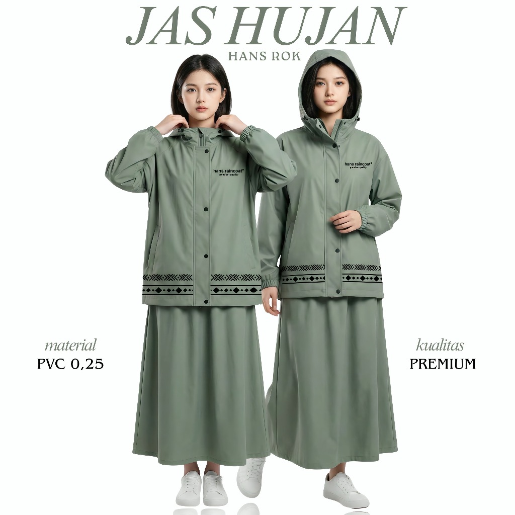 HANS เสื้อกันฝนชุดกระโปรงวัสดุ PVC 0.25 ยางหนาแข็งแรงยืดหยุ่นกันน้ํา SAGE สี