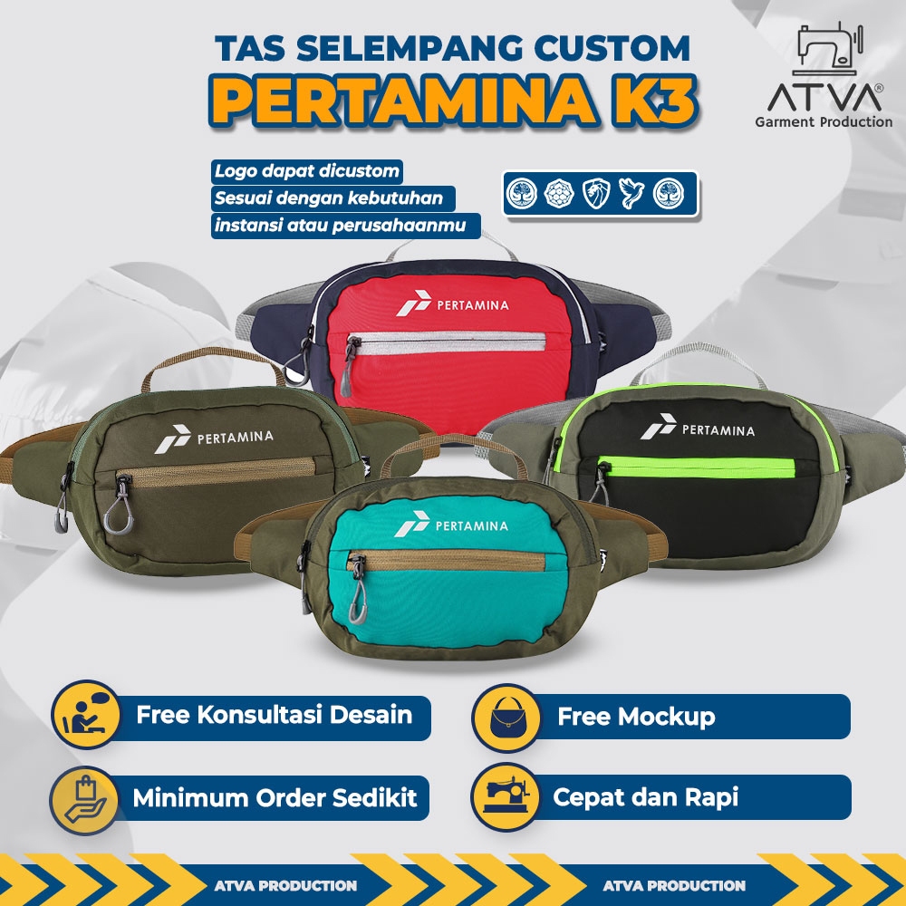 Pertamina Bulan K3 Safety Waistbag Sling Bag FIRST P3K Custom Work Safety Logo บริษัทชื่อชุมชนของที่