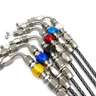 ข้อต่อสายแก๊ส L CNC Stainless HDJ RACING Thread m10 / 14 สายเงินหรือดํา 2 เมตร | สากลสําหรับก๊าซเสีย