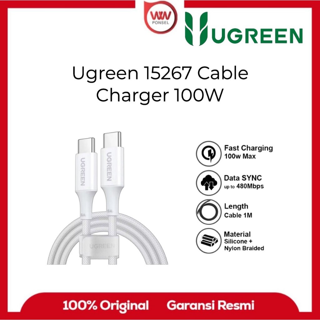 Ugreen 15267 สายชาร์จ Type C ชาร์จเร็ว MAX 5A 100W