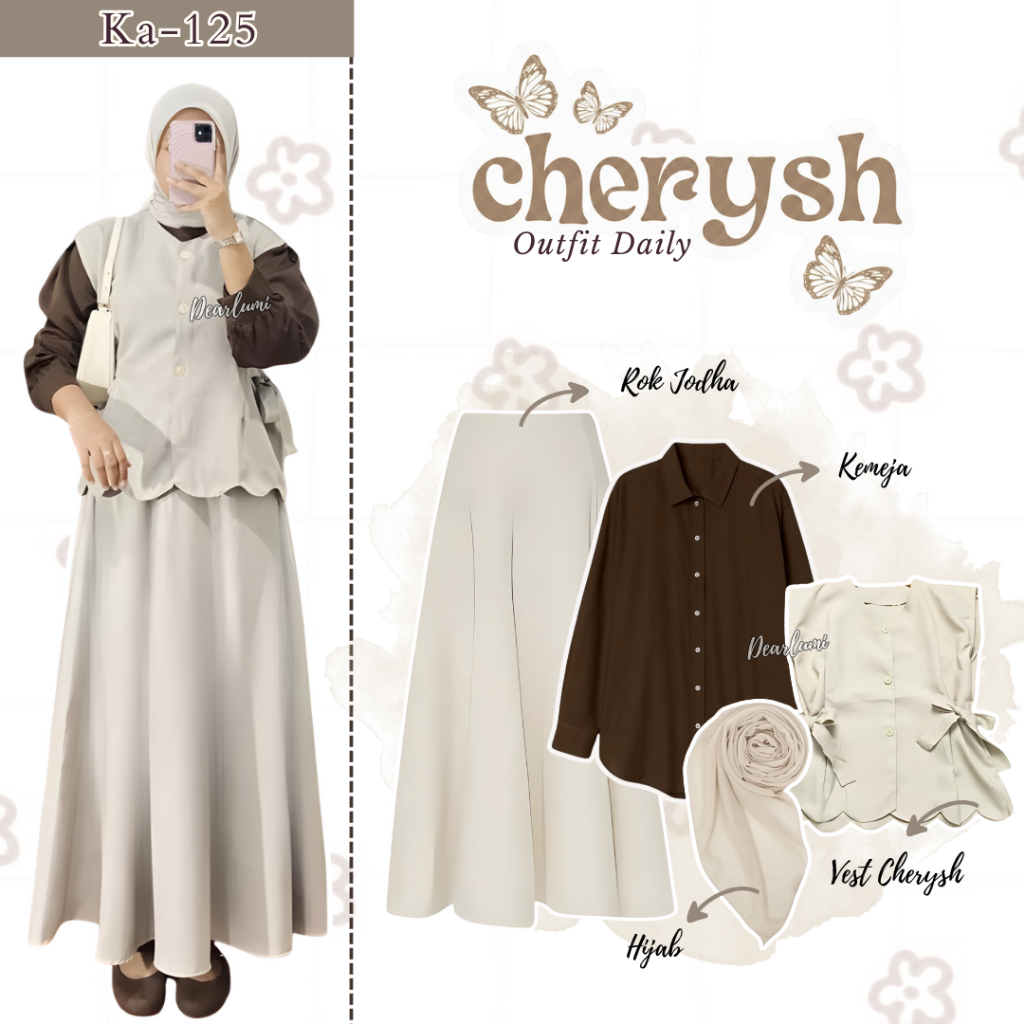 KEMEJA Dearlumi - Daily Outfit 4in1 วัยรุ่นสไตล์เกาหลี (Cryesh Vest + เสื้อเชิ้ตสีน้ําตาลพื้นฐาน + ก