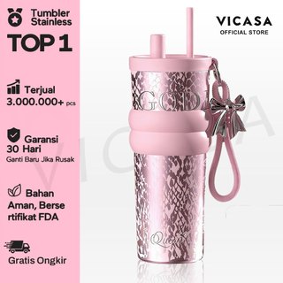 [Gratis Cleaning Brush] VICASA Tumbler Glamour 710ML Kapasitas Besar – Termos Stainless Steel Portable, Tahan Panas & Dingin, Anti Bau, Anti Bocor + Sedotan & Gift Box Elegan