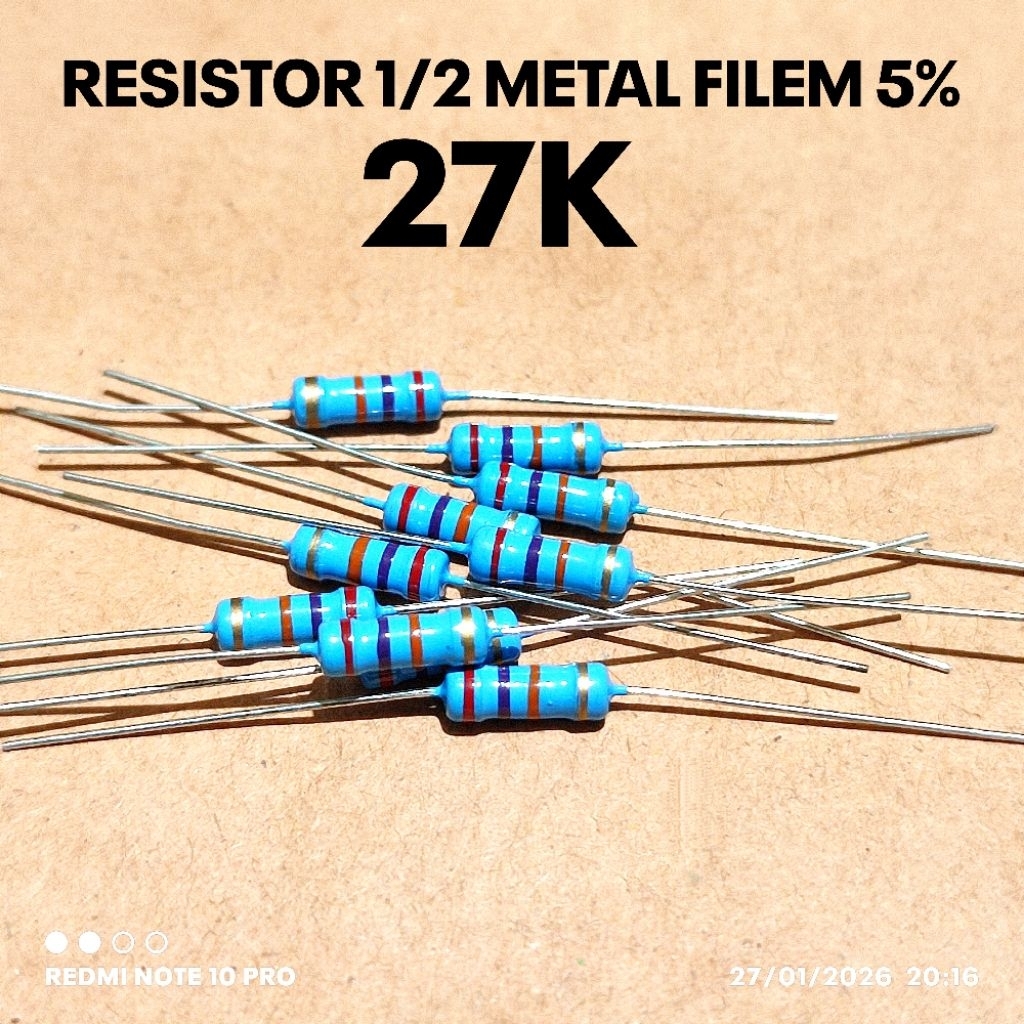 (10 ชิ้น) 1/2W 1/2WATT 27K 27K KILO MF 1% ROHS RESISTORS