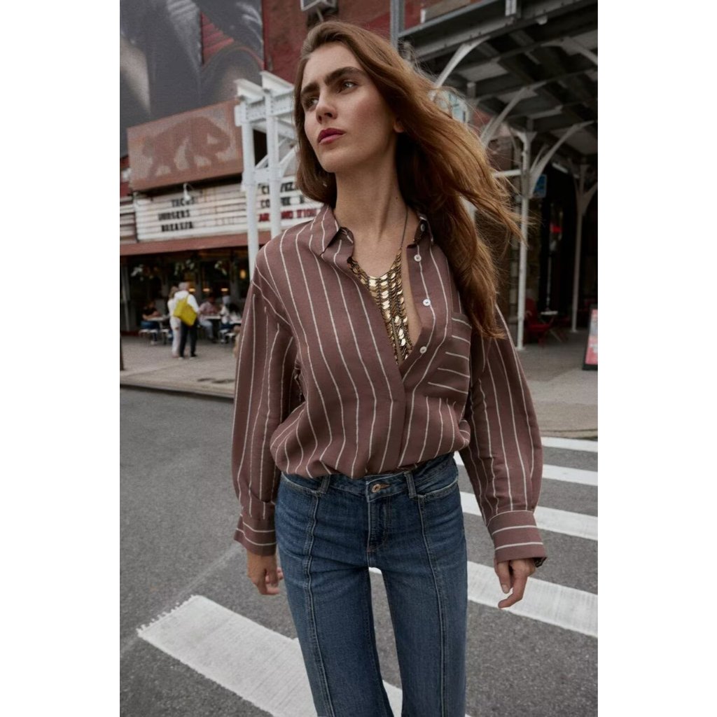 LOA79 - แถบกาแฟ (XS,S,M,L) - เสื้อเบลาส์ 2601