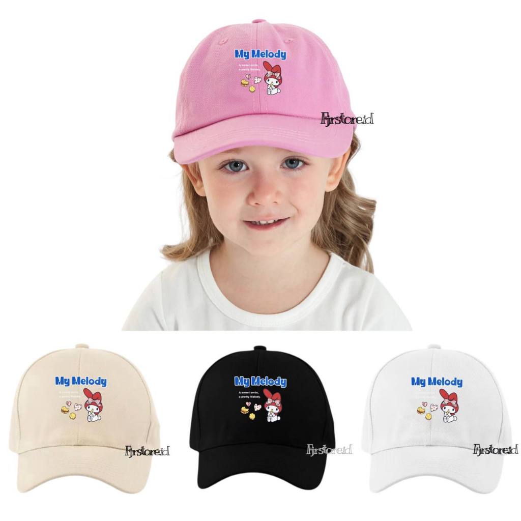 ใหม่ล่าสุด ADjustable น่ารัก DTF My Melody Motif หมวกเด็กผู้หญิงสําหรับอายุ 1-9 ปี