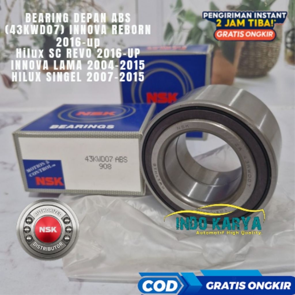 แบริ่งด้านหน้า 43KWD07 ABS INNOVA REBORN HILUX REVO SC INNOVA OLD HILUX VIGO SINGEL CABIN NSK ยี่ห้อ