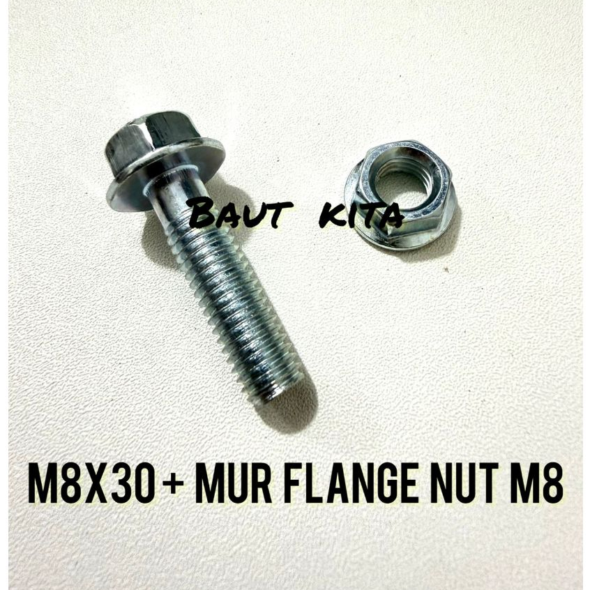 สลักเกลียวหน้าแปลน M8x30 + น็อตหน้าแปลน M8 คีย์ 12