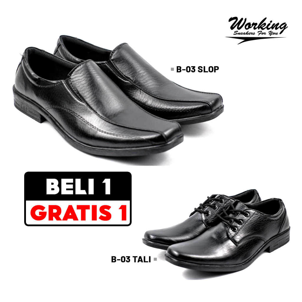 ซื้อ 1 แถม 1 รองเท้าโลฟเฟอร์ลําลองผู้ชายอย่างเป็นทางการ B-03 Plain Black slop and Laces