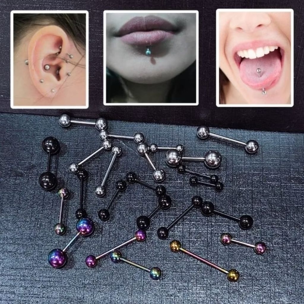 EAR TITANIUM BARBEL EARRINGS / TITANIUM PIERCING TONGUE EAR PIERCING / TITANIUM BARBEL