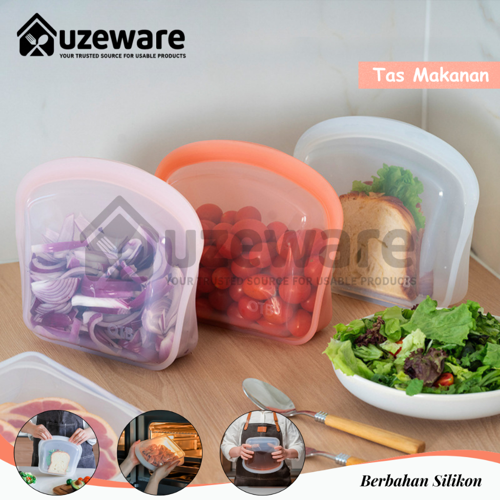 Uzeware กระเป๋าใส่อาหารซิลิโคนแบบใช้ซ้ําได้แบบยืน Ziplock ป้องกันการรั่วเกรดอาหารสําหรับผัก ผลไม้ แล