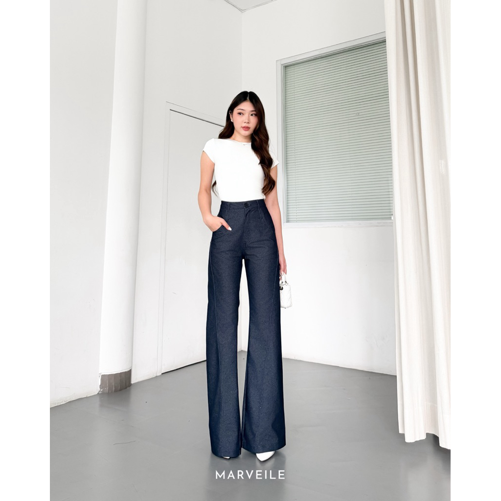 [Marveile] Tan Cutbray Denim Jeans / Cutbray Denim Jeans Flare Pants สําหรับผู้หญิง