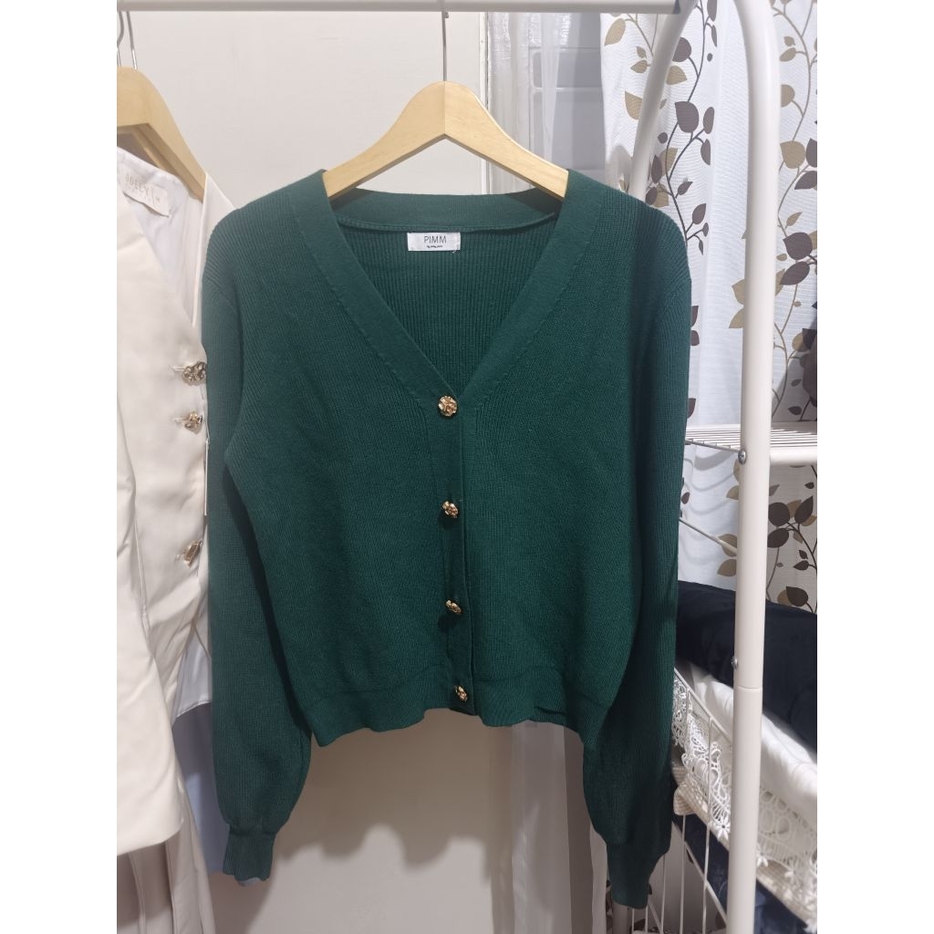 PIMM เสื้อถักแขนยาวเกาหลีสีเขียวมรกต