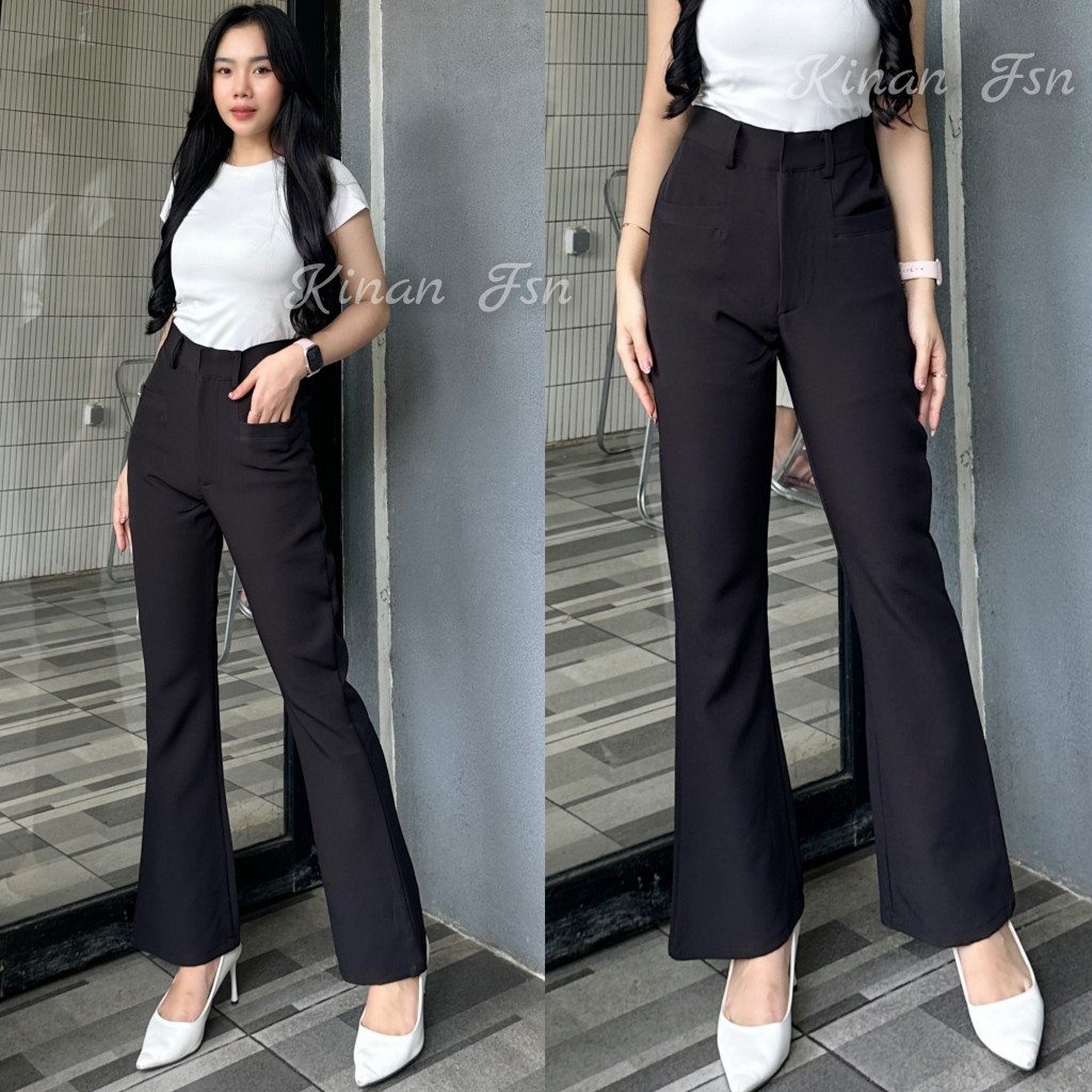 Kylie Pants Elegant Stylish Highwaist Flare Womens Cutbray Pants