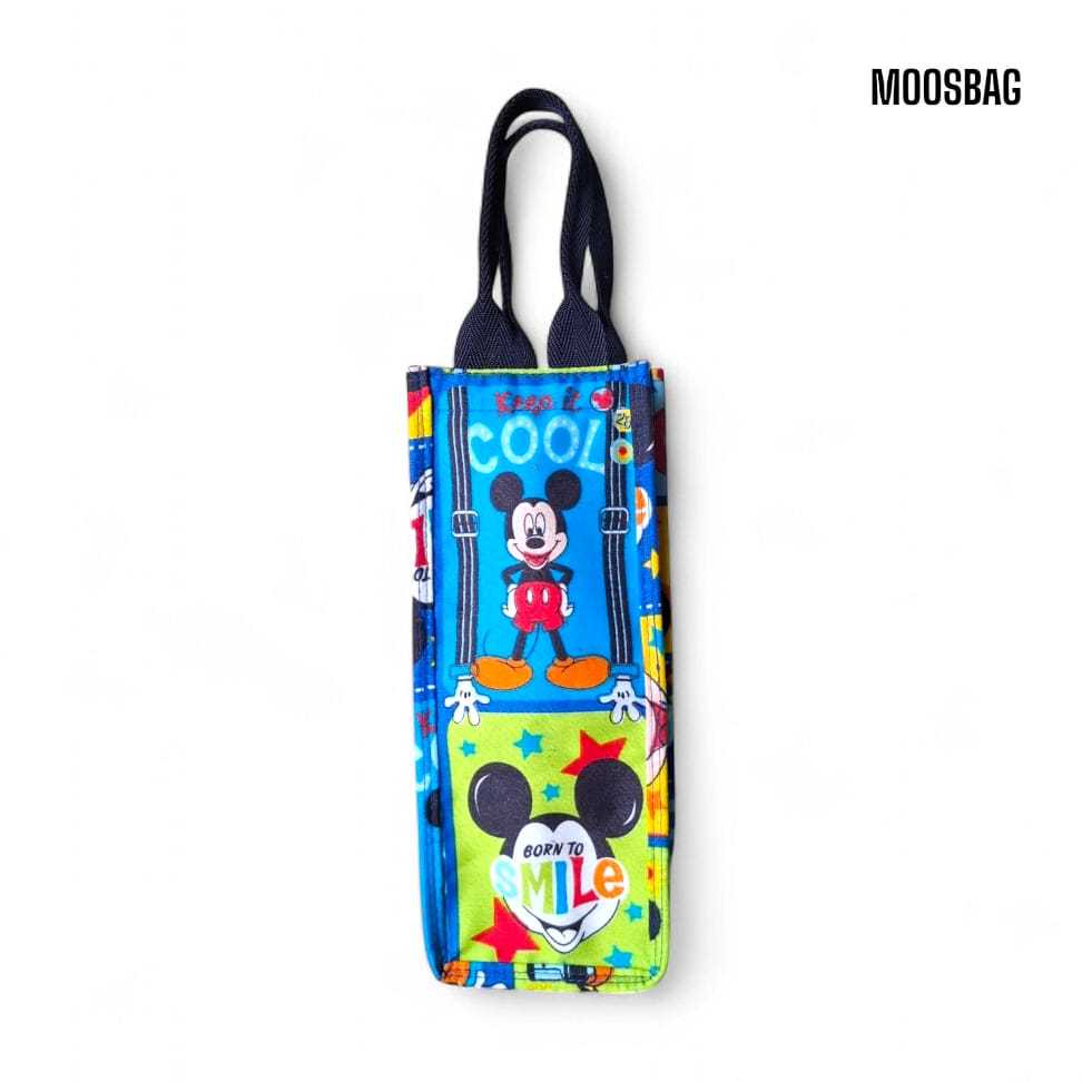 MOOSBAG 1 LITER Mickey Mouse BOTTLE BAG - 1 ลิตร Mineral Water Drinking Bottle Bag Canvas Material Character Motif - Tumbler Bottle Bag Drinking Bottle Cover Short Strap