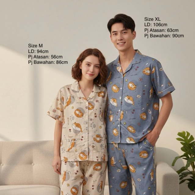 [COUPLE SET] 2 ชิ้น PAJAMAS - MATATCHING PAJAMAS - CHARACTER COUPLE PAJAMAS SIZE M & XL - ของขวัญวาเ
