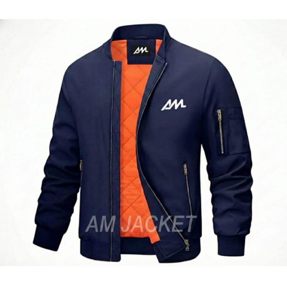 AM เสื้อแจ็คเก็ตบอมเบอร์กันน้ําสําหรับผู้ชาย 2026 Cool สวมใส่สบาย Original AMSTT Nevy