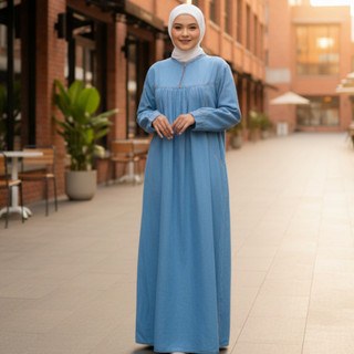 Elena Gamis Jeans Wanita Size M L XL XXL | Gamis Denim Casual Kekinian | Dress Muslim Jeans Elegan