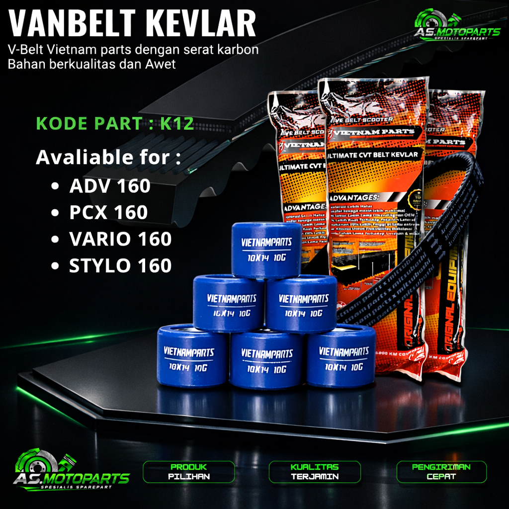 V-BELT K1Z + ROLLER VARIO 160 / PCX / ADV / STYLO 160 PACKAGE VANBELT VIETNAM PARTS ROLLER CONTENTTS