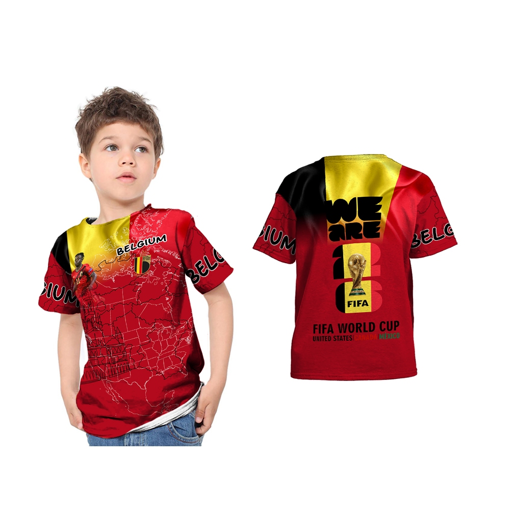 FIFA World Cup 2026 Casual Kids เสื้อยืด Jersey Belgium Country Belgium Custom พิมพ์เต็ม