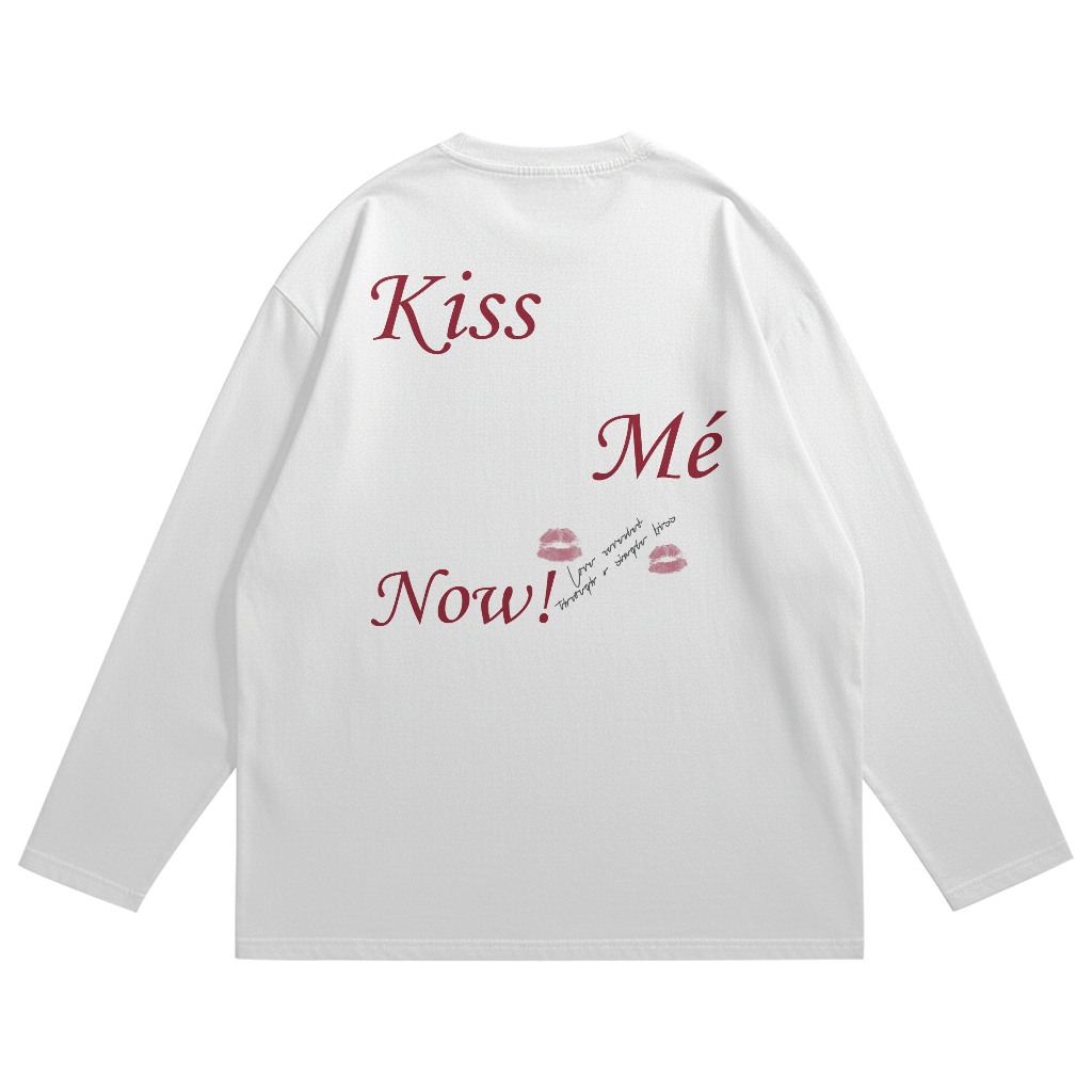 เสื้อยืด Plenilunium แขนยาว Kiss Mé สีดําสีขาวสีฟ้า Benhur Coksu หน่วยการพิมพ์หน้าจอที่กําหนดเอง Rot