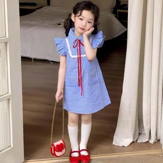 KINGOGO Baju Dress Anak Perempuan 2-8 Tahun Gaun Biru Anak Korean Style Import Dress Katun Adem Nyaman OOTD Harian