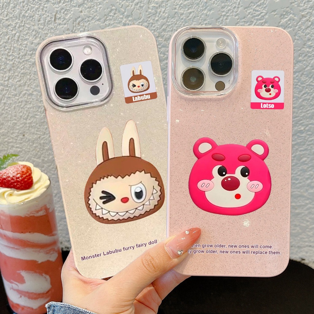 ใหม่ 3D เคสซิลิโคน Glitter Blink Stardust หมีสีชมพู Labubu VIVO Y30 Y50 Y31 Y35 Y91 Y95 Y91C Y1S V27