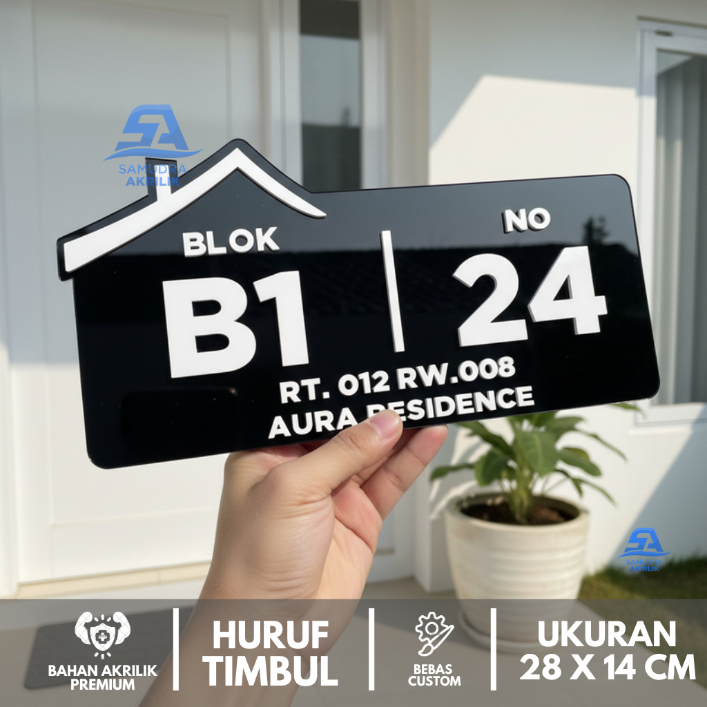 Glossy สีดําและสีขาวนูนอะคริลิค House Numbers Minimalist Aesthetic Custom Stick-On ในร่มและกลางแจ้ง 