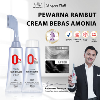 CrownCare Hair Coloring Alami BPOM -- Pewarna Rambut Buah & Sayur Tanpa Amonia & SLS 100ML, Mudah Diaplikasikan dengan Sisir, Rambut Penghitam Uban, Cocok Untuk Pria & Wanita, Hitam Alami / Coklat Kastanye / Coklat Gelap