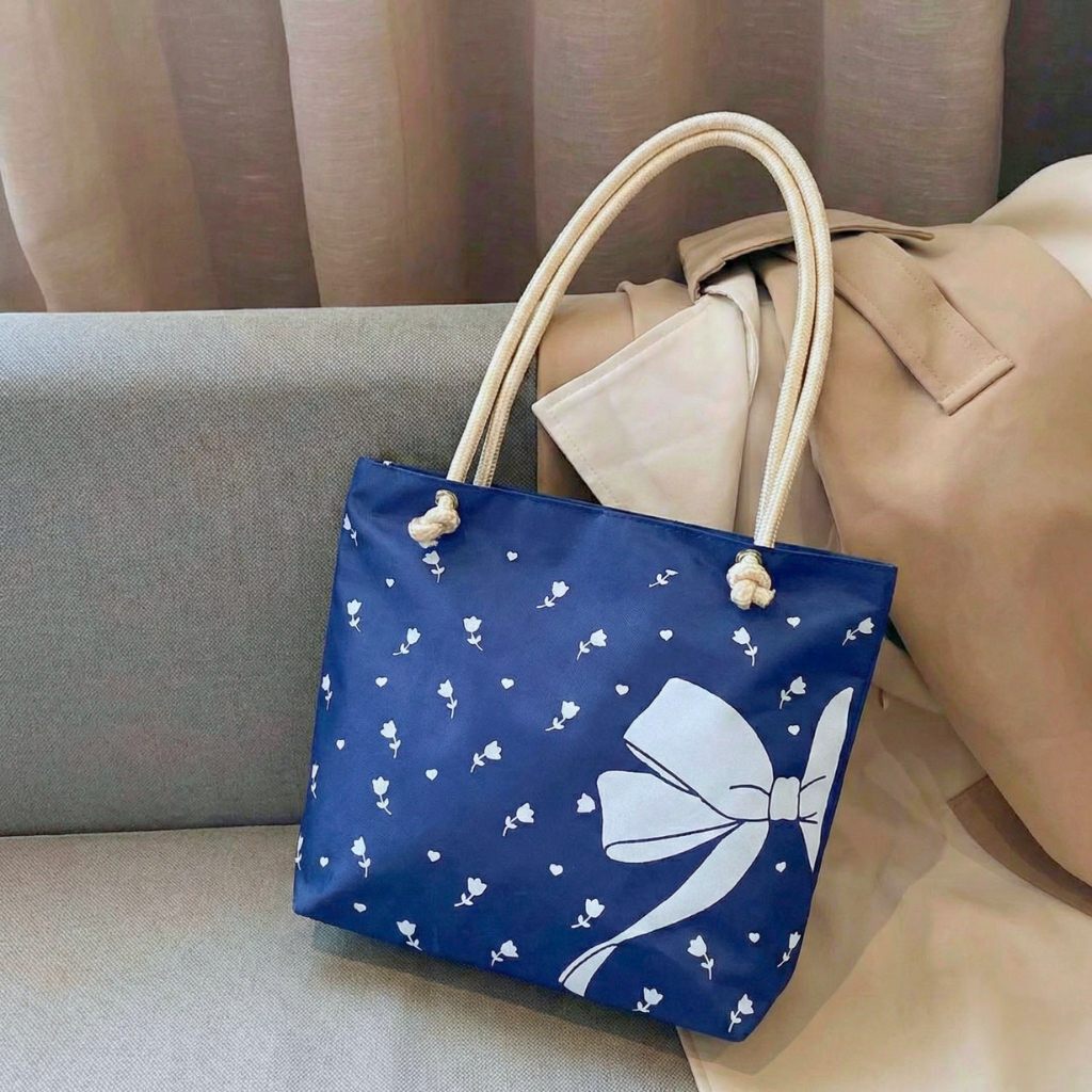 SENIVIA - Totebag Wick Ribbon Motif Zipper Womens Bag Totebag College อิสลาม Study Group กระเป๋าถือห