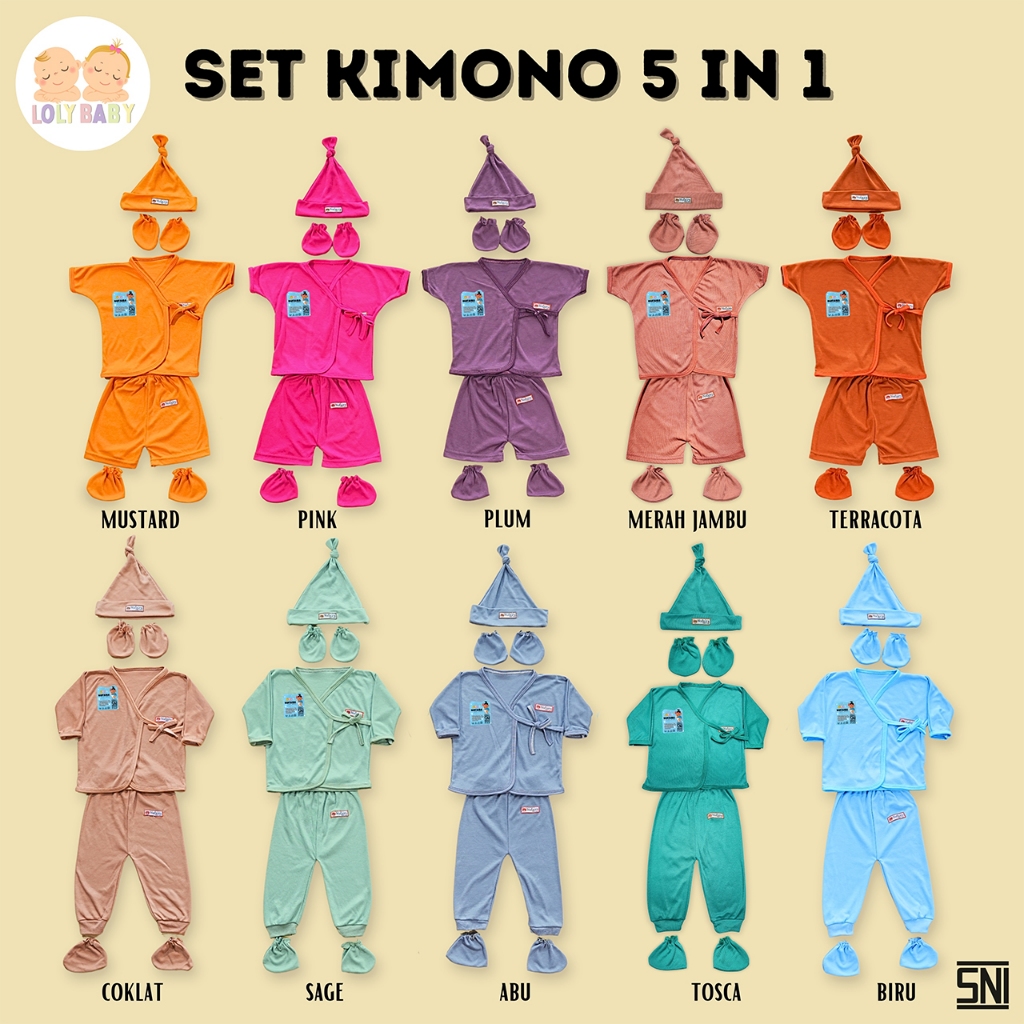 5 in 1 ชุดเสื้อผ้าเด็กกิโมโน Naira Baby SNI หมวกถุงมือและเท้า