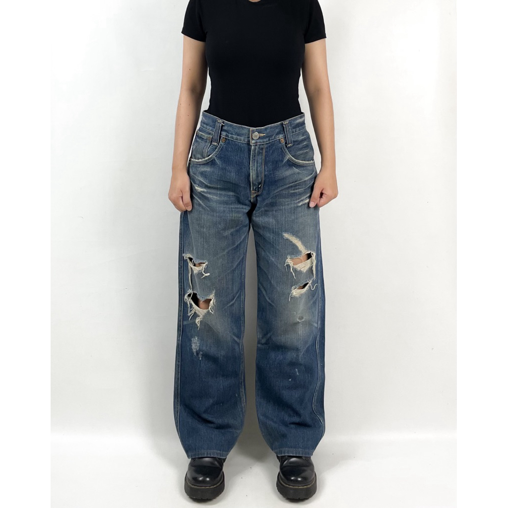 ผู้ชาย LONG JEANS K6 703 RIPED JEANS STRAIGHT FIT