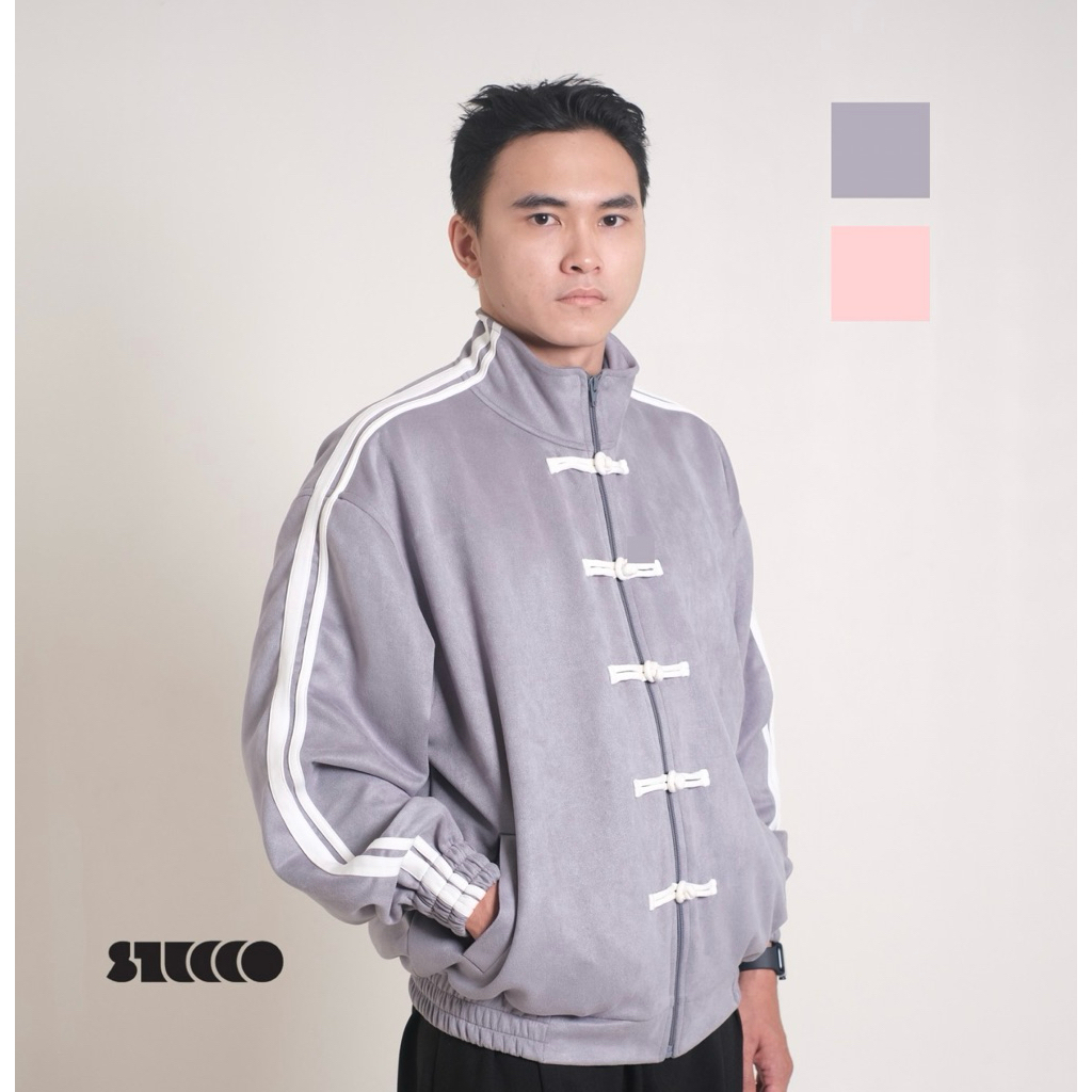 STUCCO XING Track Jacket Oversize | หนังกลับพรีเมี่ยม| ผู้ชาย / ผู้หญิง | DUSTY สีฟ้า