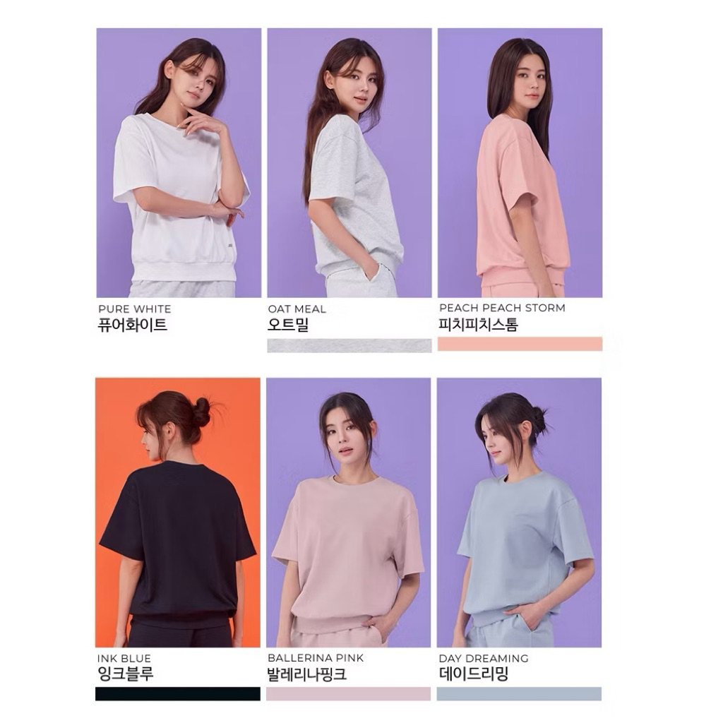 STL Baby Terry Overfit เสื้อยืดแขนสั้น / เสื้อสเวตเตอร์แขนสั้นคอและซี่โครงเอว