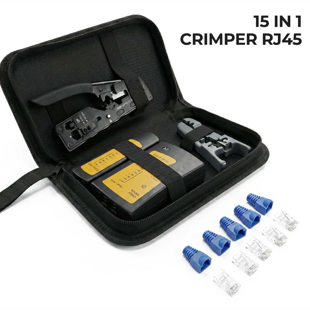RJ45 CRIMPING คีม 15in1 CRIMPING Cable CAT 5/6/7 LAN เครื่องทดสอบชุดเครื่องมือ - CrimpingTeo-BS-A076