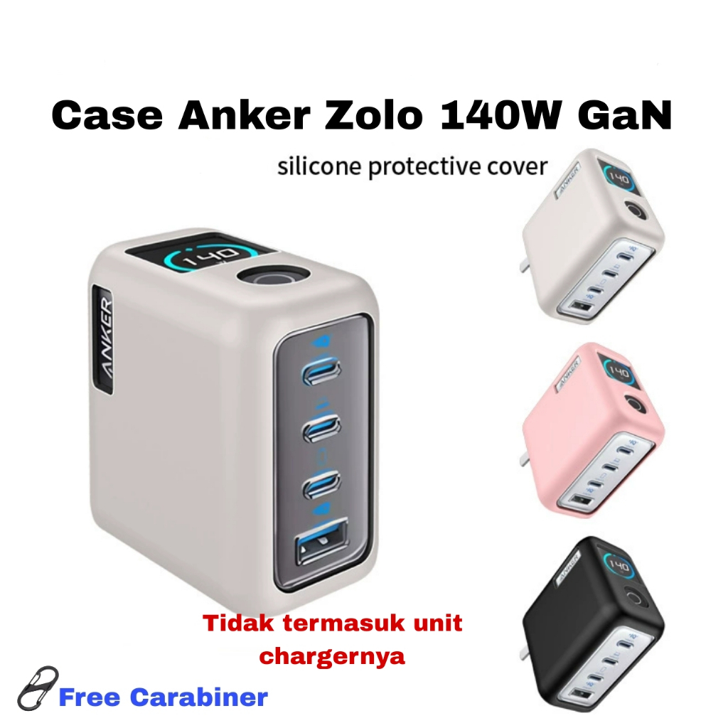 Case Cover Casing Silicone Protective Charger Adapter Anker Zolo 140W GaN B2697 (4 Port) + Carabiner