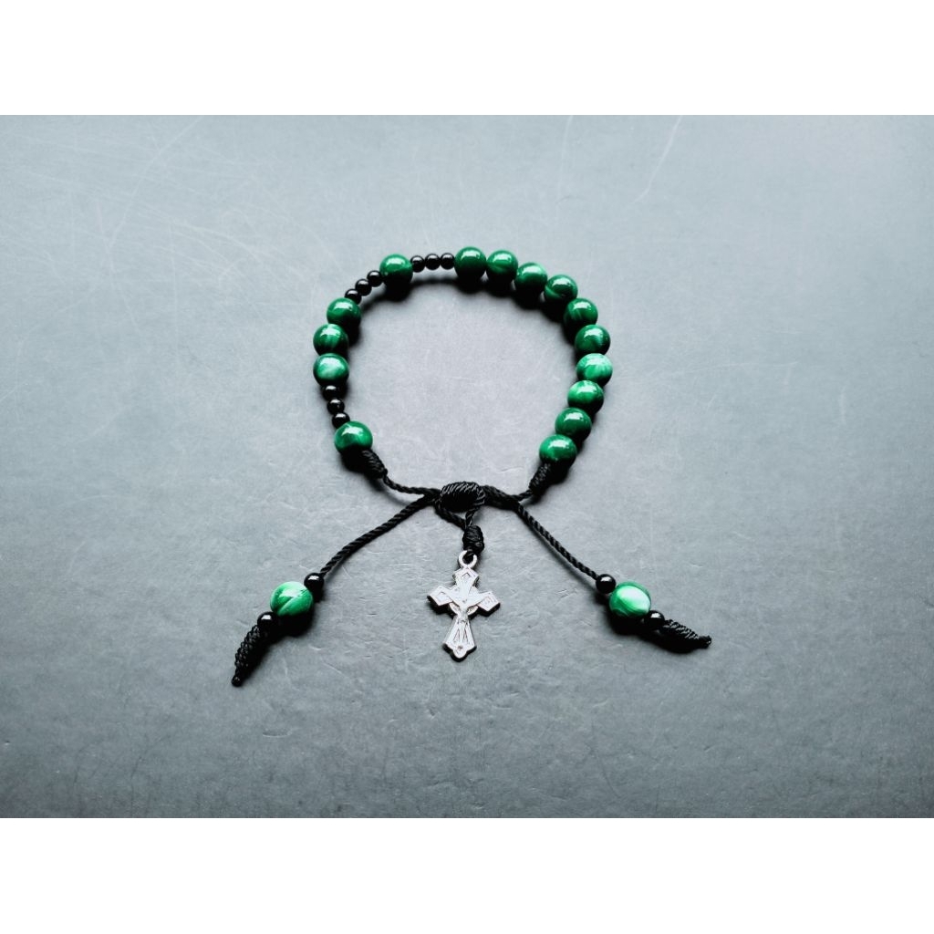 G431 PREMIUM MARBLE PEARL CROSS ROSARY BRACELET