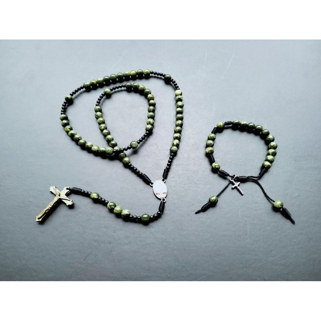 RG8 ROSARY PACKAGE + CATHOLIC CONTRACT MARBLE PEARL CROSS BRACELET