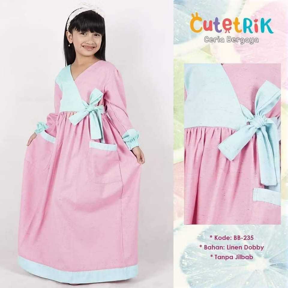 Cutetrik ชุดฮันบกเด็ก ผ้าลินิน Dobbi BB 235 ชุดเดรสเด็ก อายุ 3-7 ปี สีชมพู