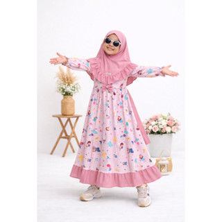 เด็กผู้หญิง Gamis พร้อมชุดฮิญาบ เสื้อผ้าเด็กมุสลิมน่ารัก Coo…