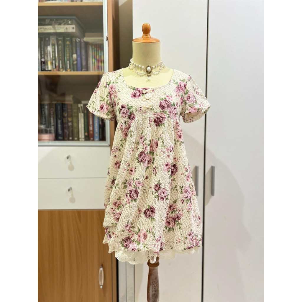 Brocade Floral Kawaii Mini Dress ไม่ใช่ Liz Lisa Axes Femme dupes ปาก Valley ริบบิ้นเล็กๆ Coquette D