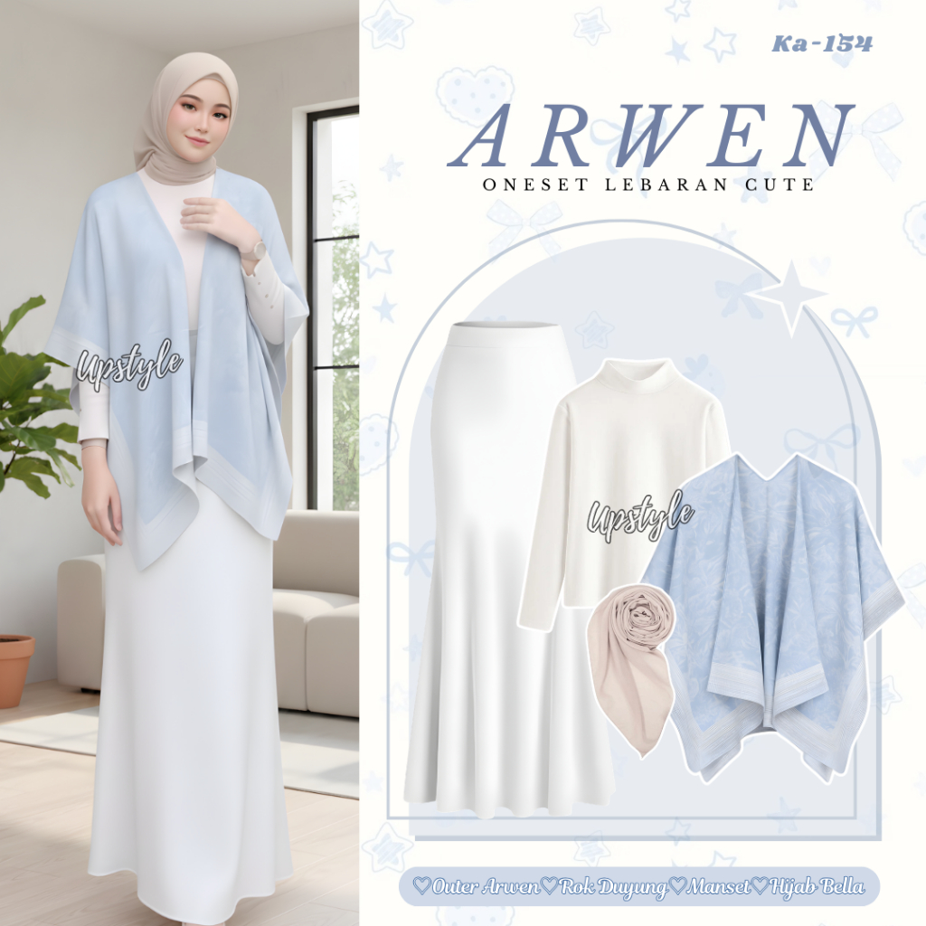 Upstyle 4in1 Hijab Set Hangout Beach Oneset Hijab Friendly (Outer Aewen + กระโปรงนางเงือก + ข้อมือด้