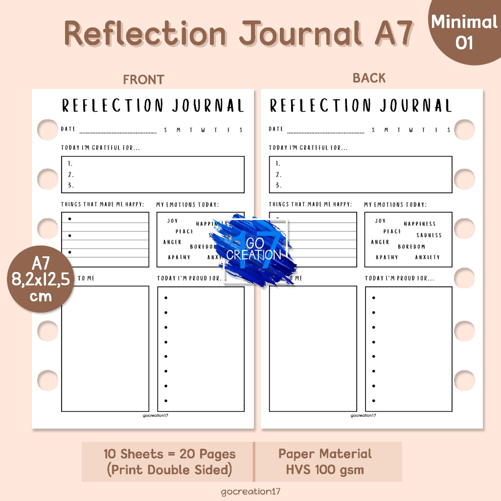 Planner Book Refill Paper Binder Reflection Journal Simple Minimalist A7