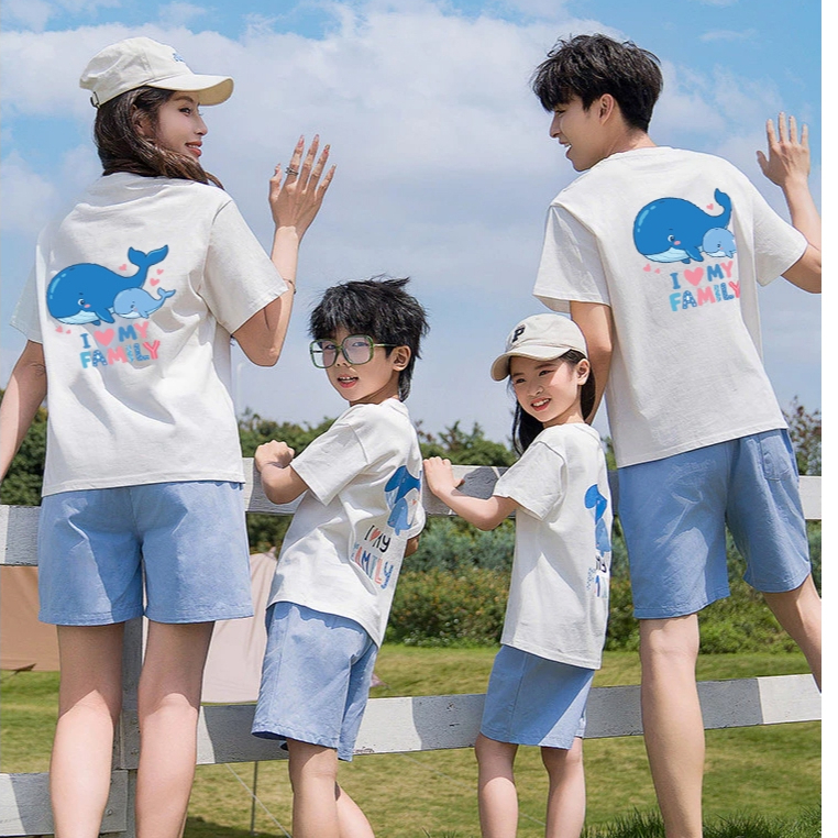WHALE HAVEN เสื้อยืดคู่รักครอบครัวปลาน่ารักการ์ตูน papa mama เด็กน่ารัก