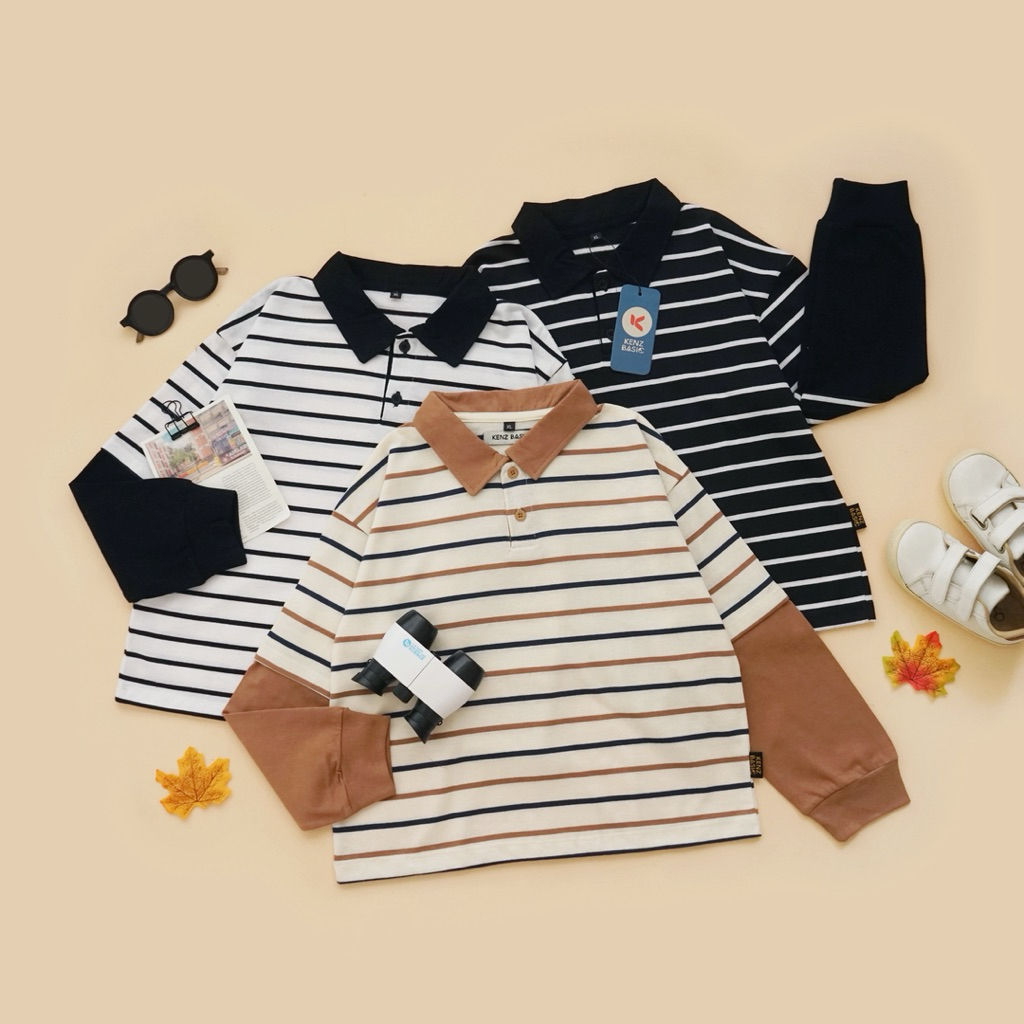 RUGBY STRIPE POLO SHIRT COMBINATION OVERSIZE แขนยาว