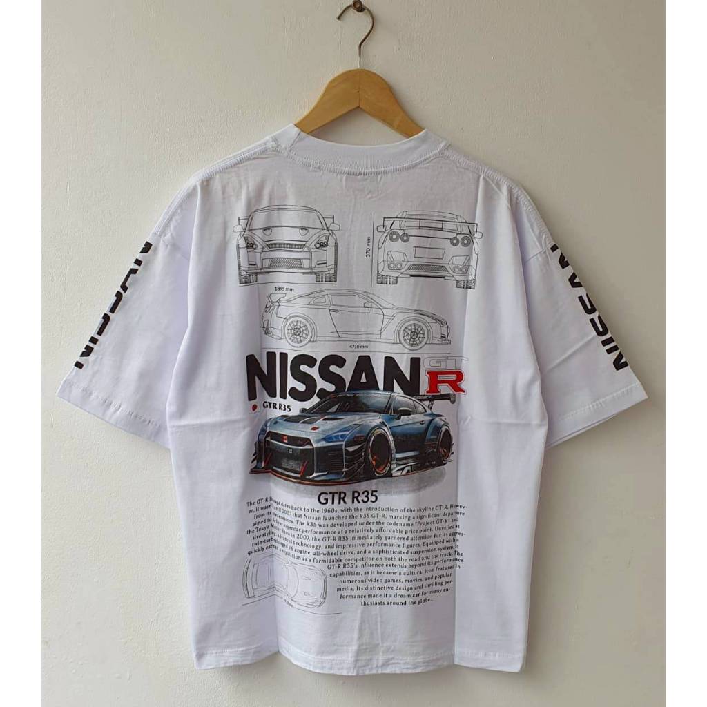 OVERSIZE JDM CAR NISSAN GTR R35 เสื้อยืดสีขาว