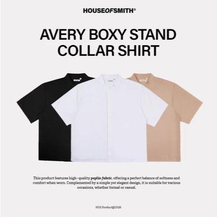 KEMEJA House of Smith Bdg Mens Boxy Shirt - Avery Boxy Stand Collar Shirt - Boxy Shirt